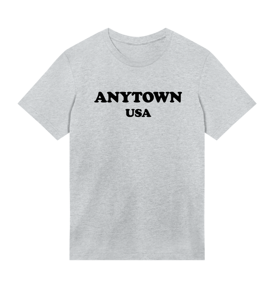 "Anytown USA" (mens regular, black on grey)