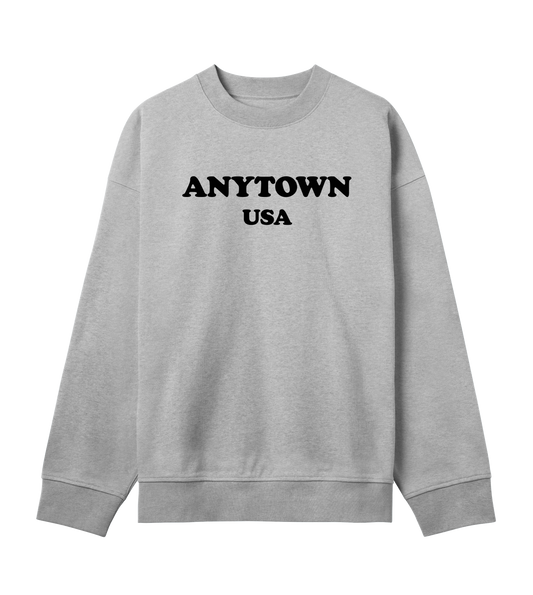 Anytown USA (mens boxy sweatshirt, black print)