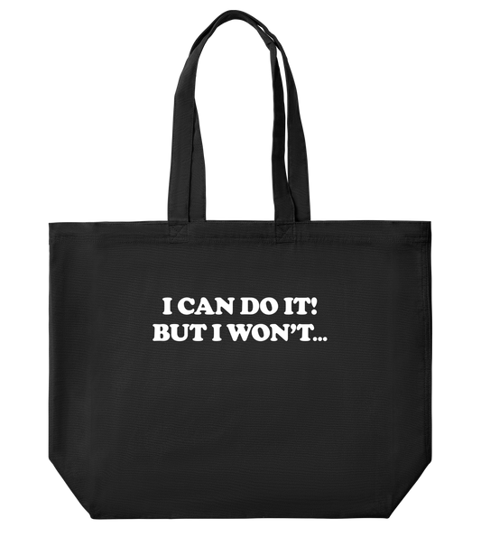 I can do it large tote bag (white on black)